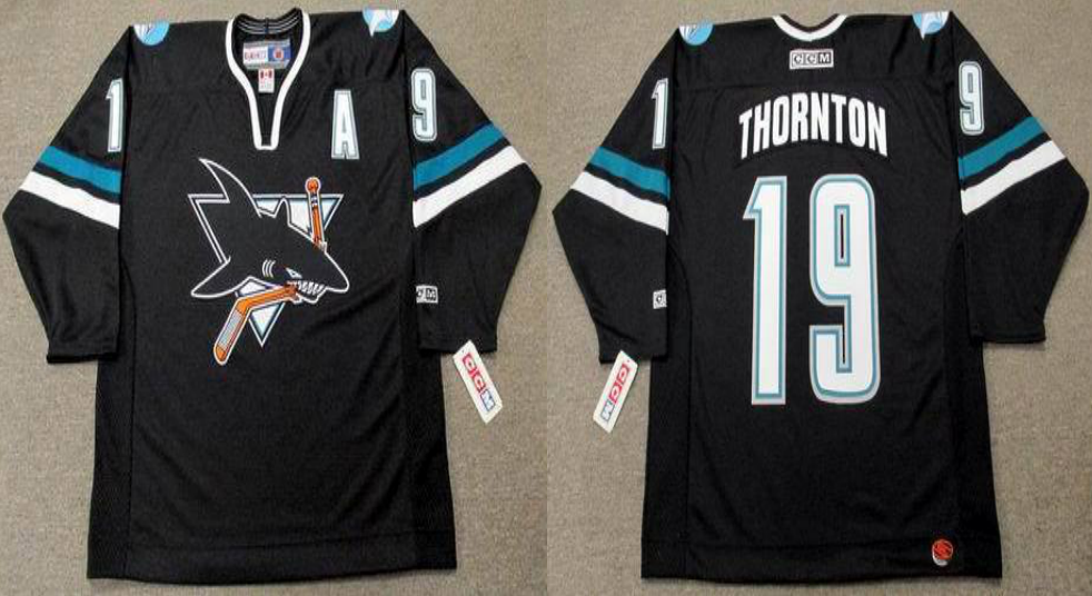 2019 Men San Jose Sharks 19 Thornton black CCM NHL jersey